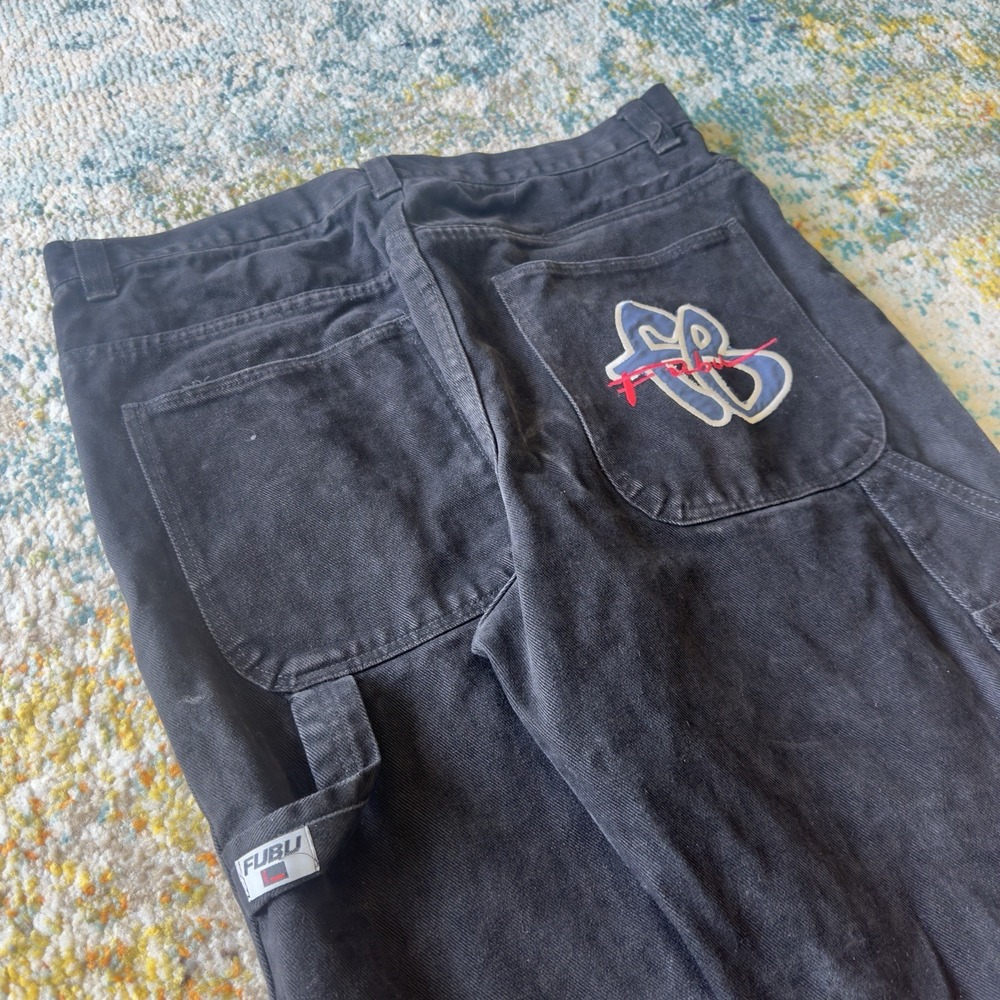VTG‎ Y2K FUBU Baggy Black Carpenter Jeans Embroidered Logo 36X31